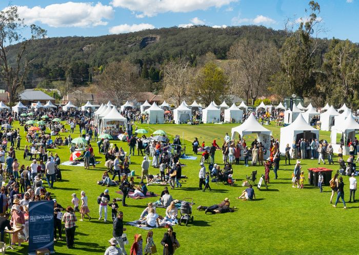 People enjoying the sun and festivities at the 2018 Southern Highlands Food and Wine Festival held at the iconic Bradman Oval, Bowral