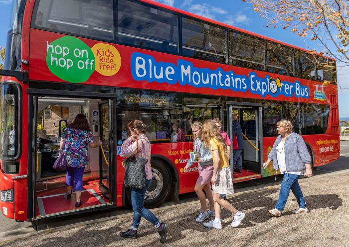 People boarding the Blue Mountains Explorer Bus, Katoomba