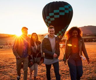 Friends arriving for sunrise hot air balloon, Hunter Valley
