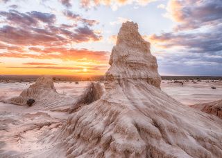 Spectacular outback landscapes showcasing the Walls of China with sunset in the World Heritage Mungo National Park