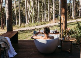 Outdoor bath at Carawirry Forest Escape, Dungog