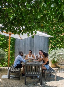 Friends enjoying a lunch and wine at Krinklewood Biodynamic Winery, Broke in the Hunter Valley