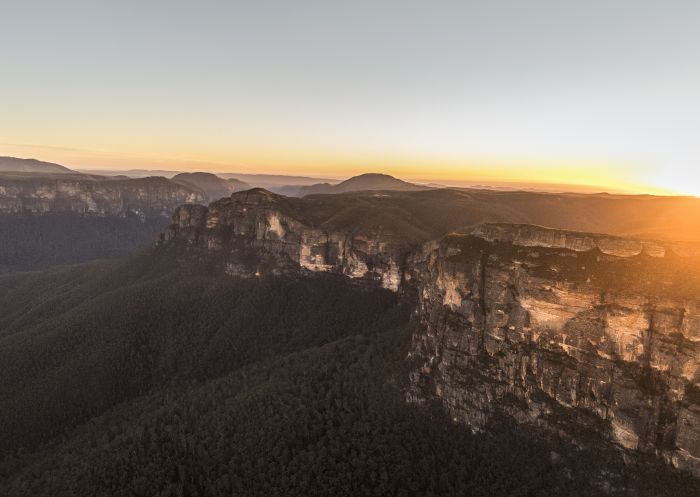 Sun rising over the picturesque Grose Valley, Blue Mountains National Park