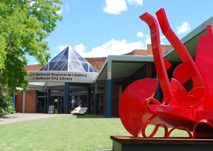 A red sculpture outside the Bathurst Regional Art Gallery, Bathurst