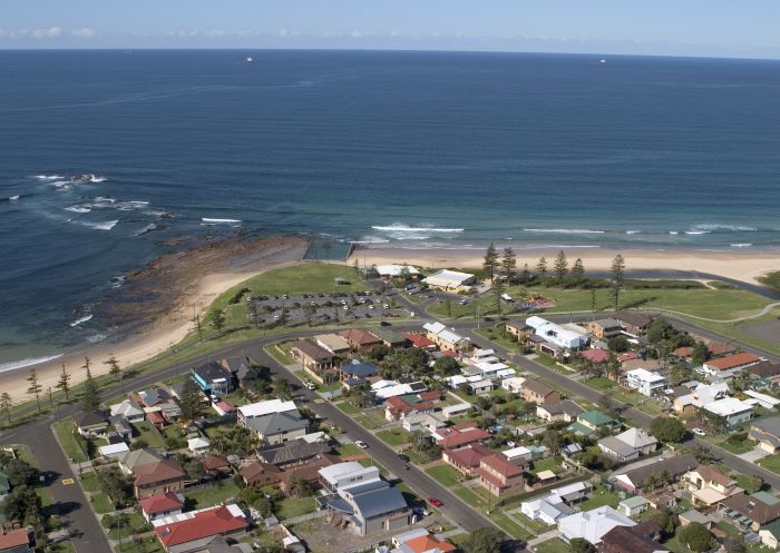 Aerial view of Bulli Beach, Bulli, in the Illawarra region
