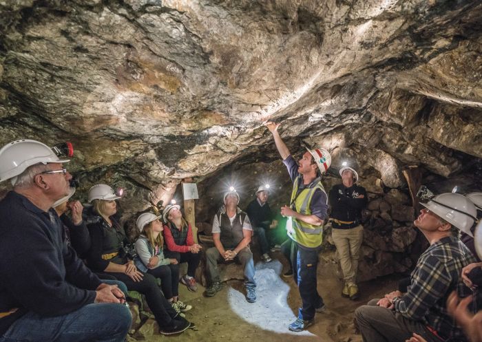 A group of tourists  and a guide underground, Daydream Mine, Silverton