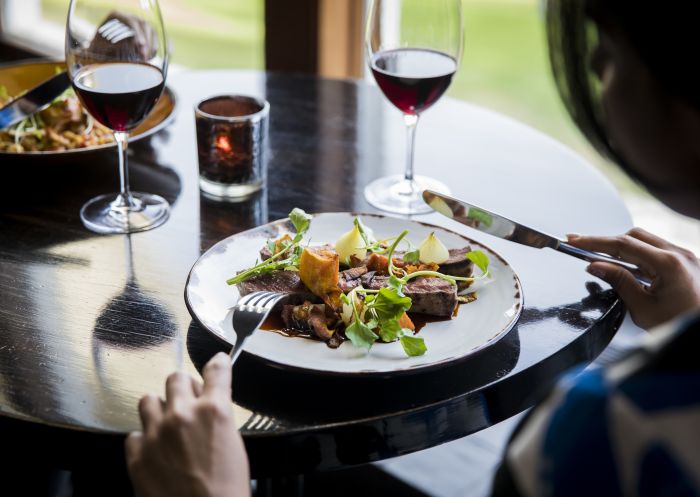 Guests dining at Eucalypt Restaurant inside the Fairmont Resort Blue Mountains MGallery, Leura