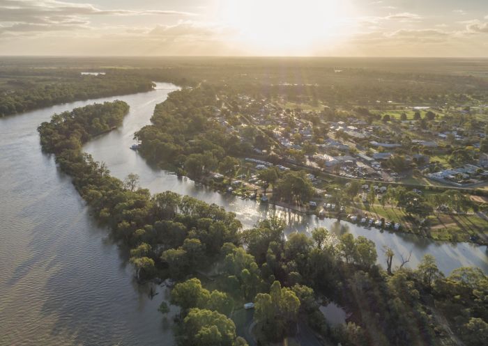 Scenic aerial overlooking the junction of the Darling River and the Murray River, The Murray