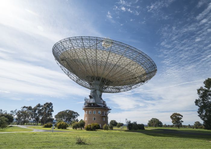 The 64-meter radio telescope residing at Parkes Observatory in Parkes, Country NSW