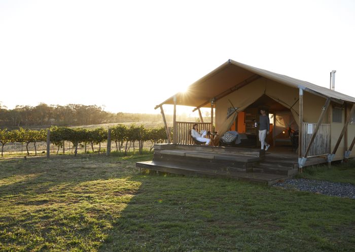 Couple enjoying a glamping experience at Nashdale Lane Wines in Nashdale, Country NSW