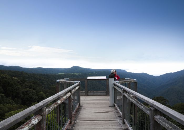 Directly connected to Dorrigo Rainforest Centre, Skywalk lookout offers a bird's-eye view of the surrounding landscape