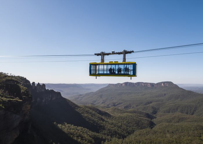 The Scenic Skyway cabin passes over the Jamison Valley, Katoomba in the Blue Mountains