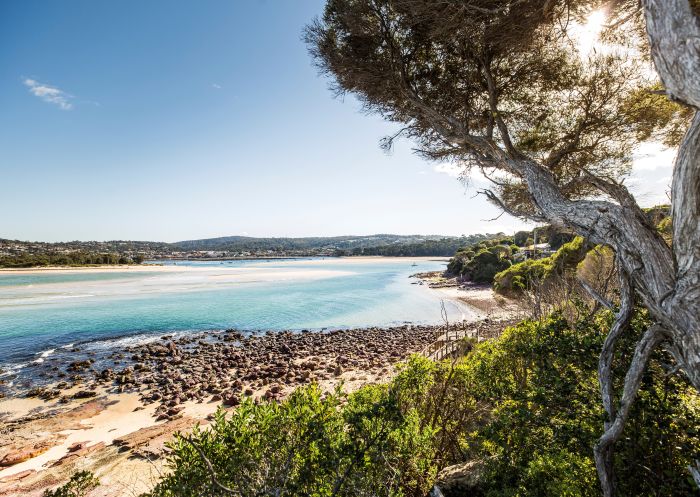 Scenic views of Merimbula Bay and Boggy Creek from Bar Beach, Merimbula