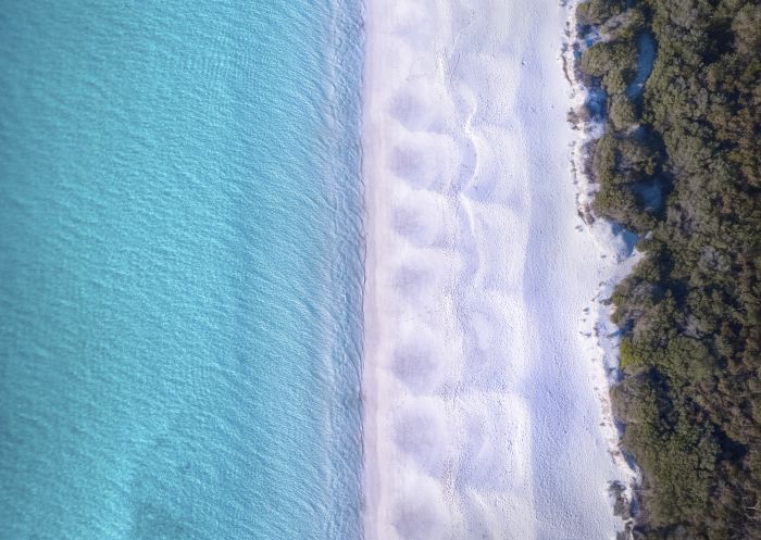 Scenic coastal views showing the white sand of Hyams Beach, Jervis Bay
