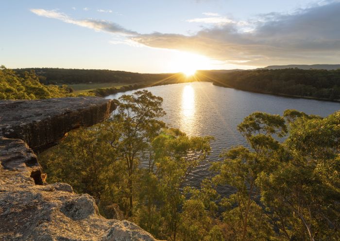 Sun setting over Hanging Rock Lookout and the Shoalhaven River in Nowra, Jervis Bay & Shoalhaven