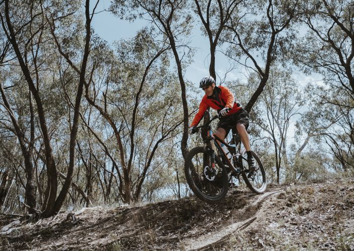 Man exploring the Deniliquin mountain bike trails within Murray Valley Regional Park