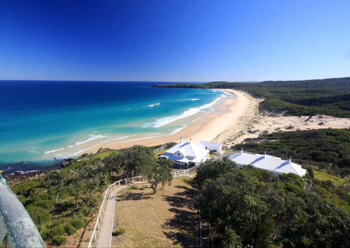 Cottages from lighthouse balcony, Sugarloaf Point Lighthouse Accommodation at Seal Rocks in Forster & Tare, North Coast