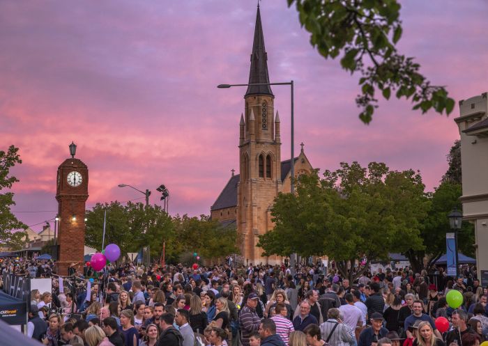 Crowds enjoying the Flavours of Mudgee Street Fair during the 2018 Mudgee Food + Wine Festival in Mudgee