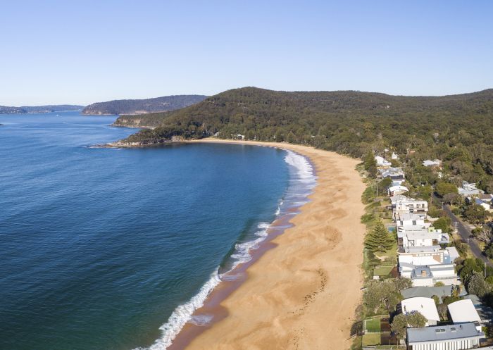Scenic aerials overlooking Pearl Beach on the Central Coast