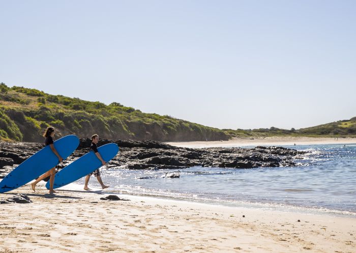 Surfers heading to beach, Killalea Beach - The Farm, Shell Cove