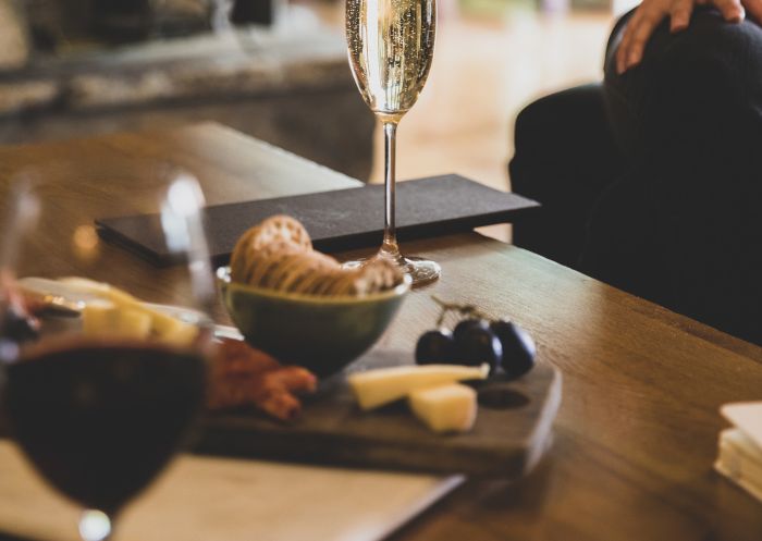 Sparkling wine and cheese platter served at Nimbo Fork Lodge, Killimicat