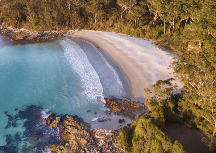 Aerial overlooking Blenheim Beach in Vincentia, Jervis Bay and Shoalhaven