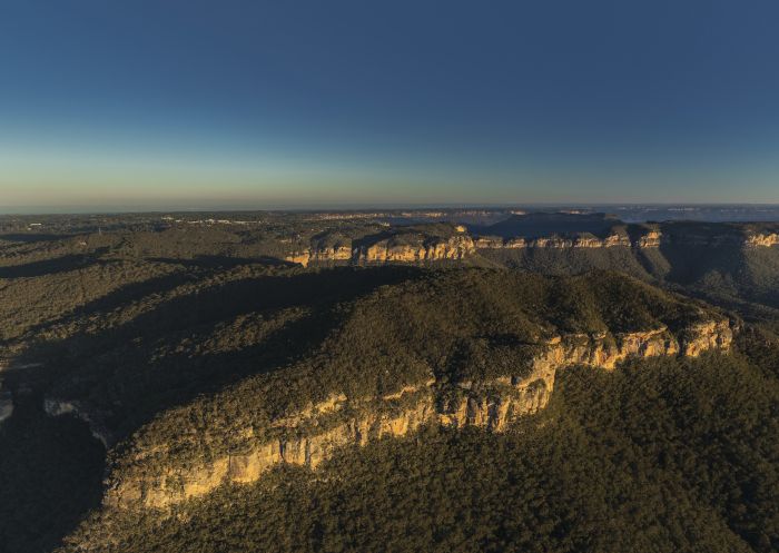 Sun setting over Narrow Neck, Katoomba in the World-Heritage listed Blue Mountains National Park
