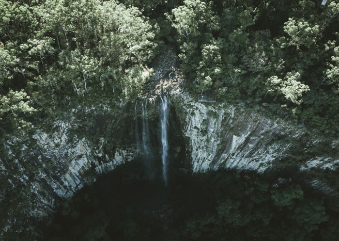 Aerial overlooking Minyon Falls in Nightcap National Park, Whian Whian in Lismore Area, North Coast