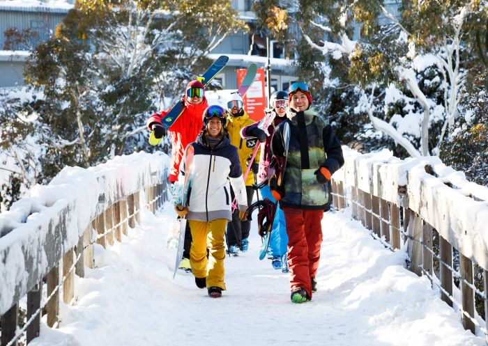 People walking to the slopes in Thredbo, Snowy Mountains