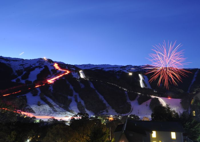 Saturday night firework show at Thredbo, Snowy Mountains