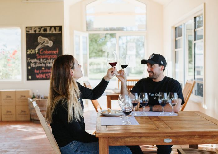 Couple enjoying wines at Vinifera Wines in Mudgee, Country NSW