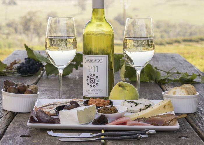 Cheese platter and wine available from Courabyra Wines, Tumbarumba