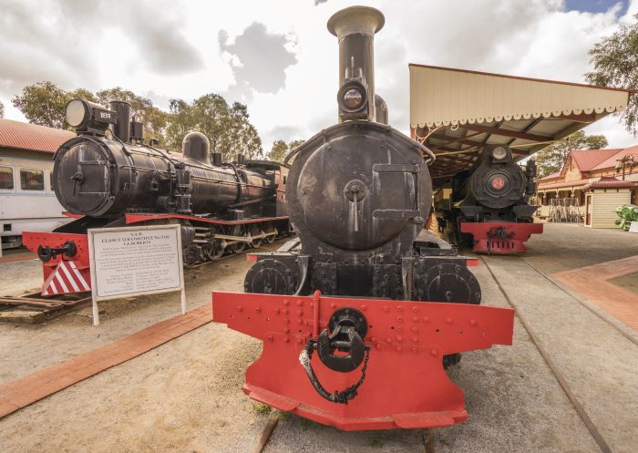 Historic locomotives on display at the Sulphide Street Railway and Historical Museum in Broken Hill, Outback NSW