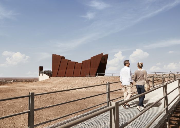 Couple visiting the The Line of Lode Memorial in Broken Hill, Outback NSW