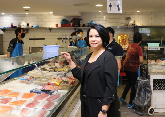 Bee Satongun buying seafood from one of her local suppliers in Cabramatta, Sydney