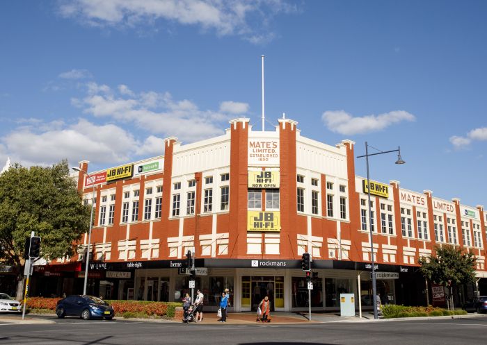 This historic Mates Limited building housing retail stores in Albury, The Murray