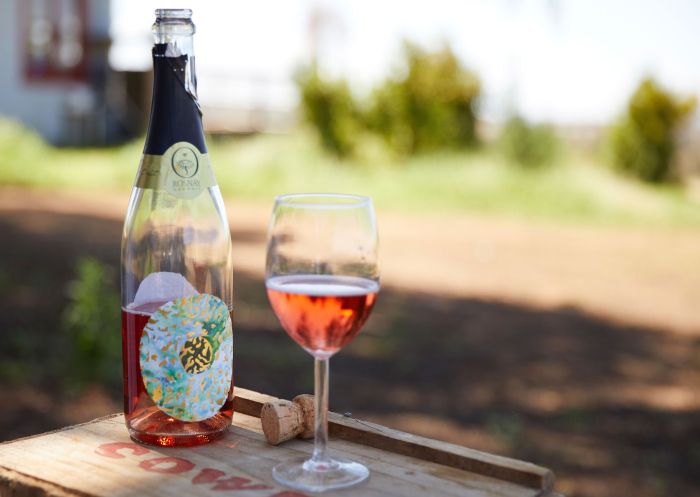 Bottle and glass of Rosnay Organic Wines - Canowindra