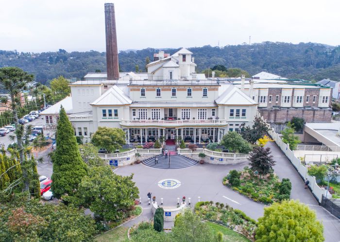 Aerial view of the heritage-listed Carrington Hotel, Katoomba