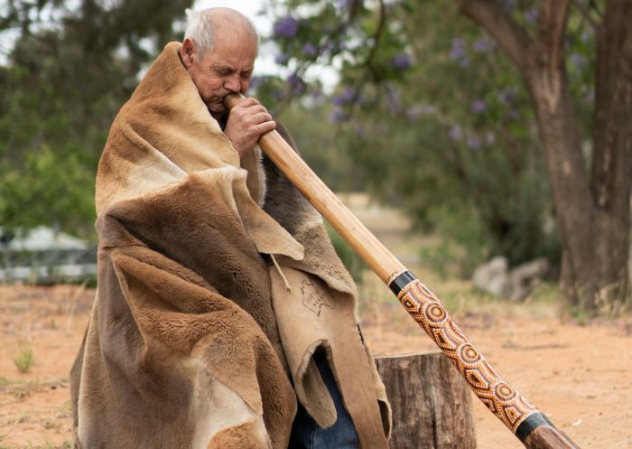 Didgeridoo demonstration at Sandhills Artefacts, Narrandera