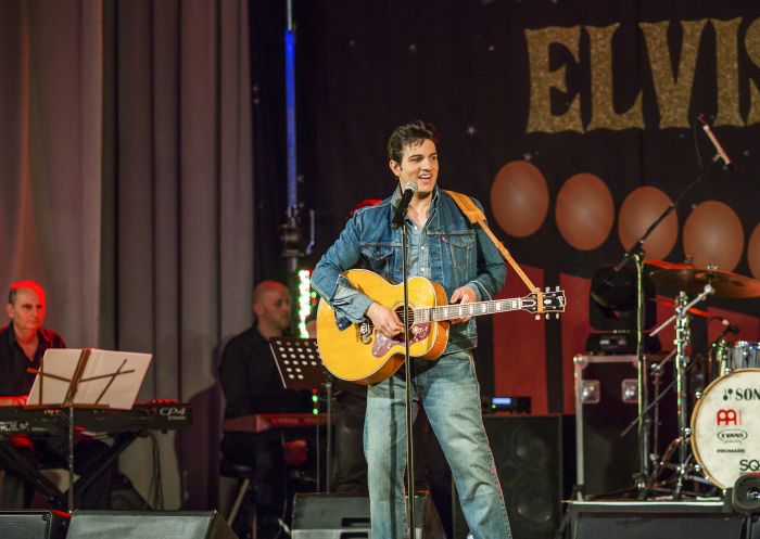 Elvis Presley tribute performing at the 2018 Parkes Elvis Festival, Parkes
