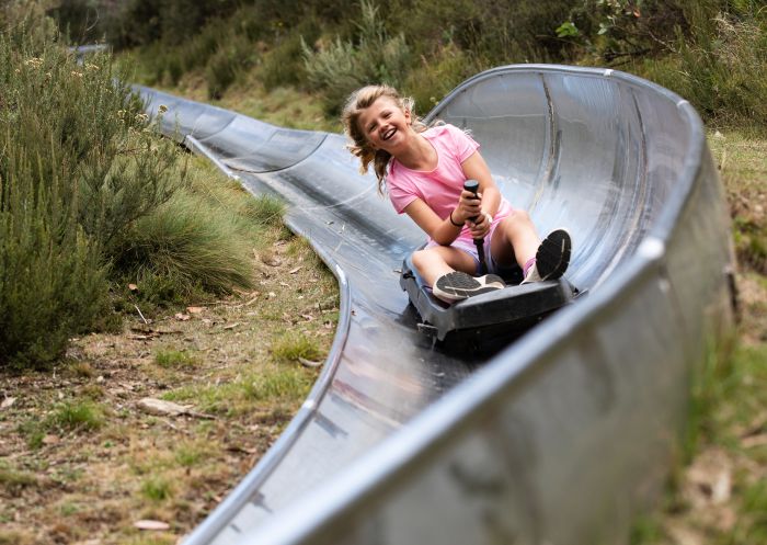  Girl on bobsled at Alpine Bobsled, Thredbo