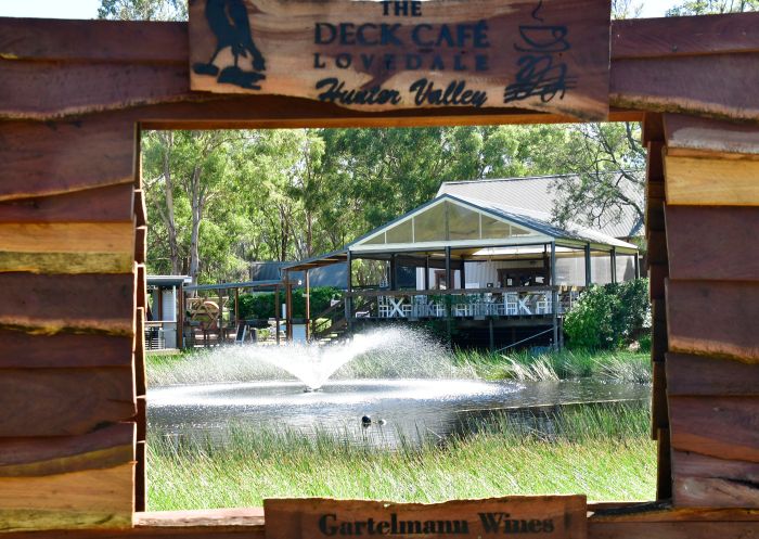 View of the deck overlooking the pond of The Deck Cafe, Lovedale