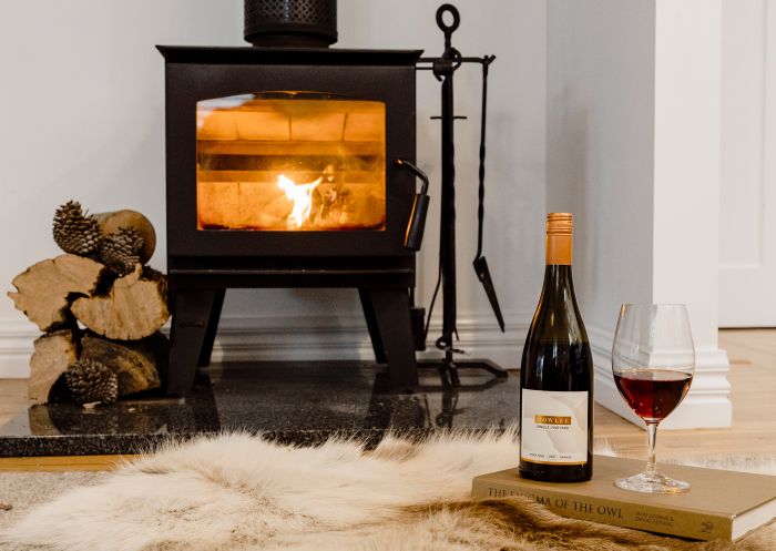 Enjoy a wine in front of the fire at Rowlee Wines, Nashdale