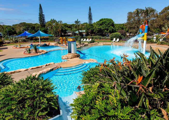 View of swimming pool area at BIG4 Park Beach Holiday Park, Coffs Harbour