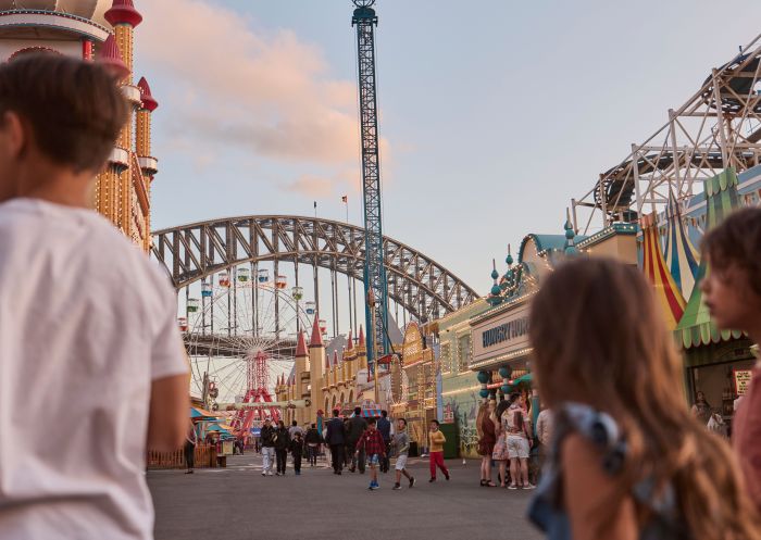 Family enjoy a day out at Luna Park Sydney, Milsons Point