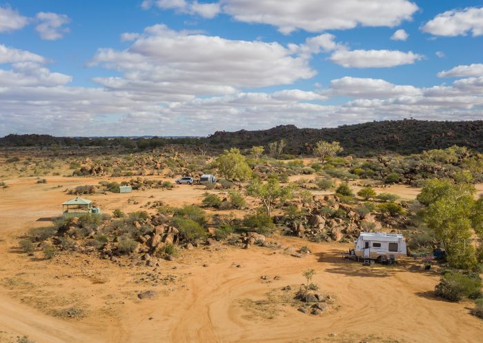Aerial view of Dead Horse Gully campground, Sturt National Park
