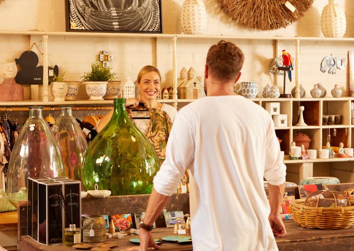 Couple shopping for homewares at Finns Store emporium in Canowindra, Orange Area, Country NSW