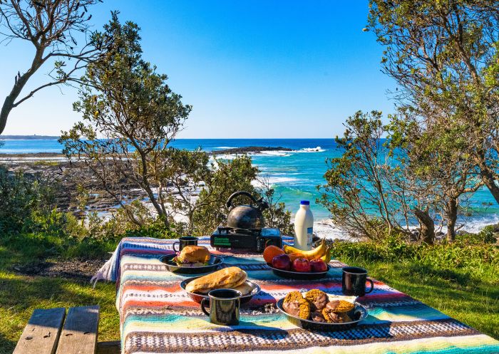 Picnic overlooking the ocean at Boorkoom Campground, Yuraygir National Park 