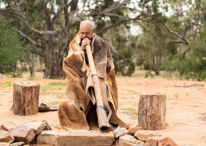 Wiradjuri Elder Michael Lyons leading a cultural tour at Sandhills Artefacts, Narrandera