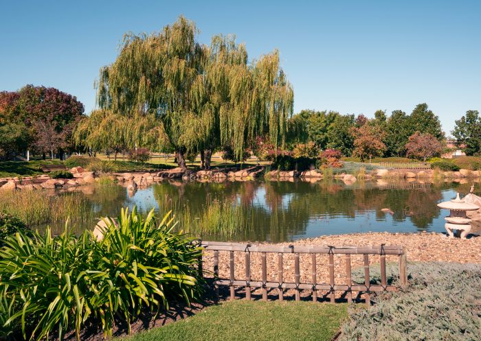 The scenic traditional Japanese Shoyoen garden located within Dubbo Regional Botanic Garden, Dubbo